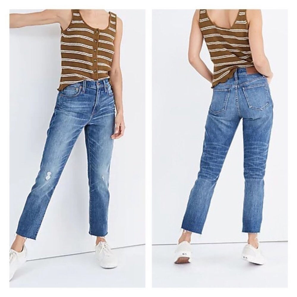 Madewell High Rise Slim Crop Boyjean Women's Size 25 Dover Wash Raw Hem